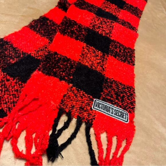 Victoria's Secret Red and Black Plaid Scarf - Picture 3 of 4